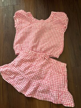 Jessica Simpson Girls Pink Gingham Matching Top and Skirt Set